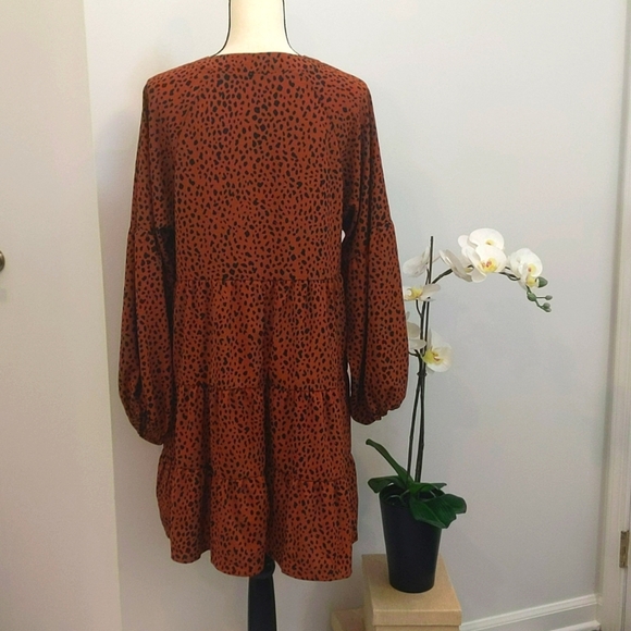 NWOT Casual Long Sleeve Loose V-Neck Swing Mini Dress - Size M - Picture 8 of 12